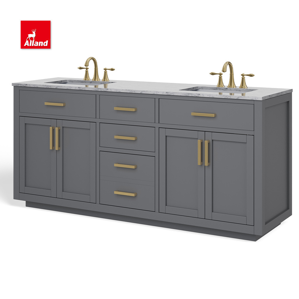 AllandCabinet Modern Style Matte Lacquer Finish Shaker Door Bathroom Vanity with Handle