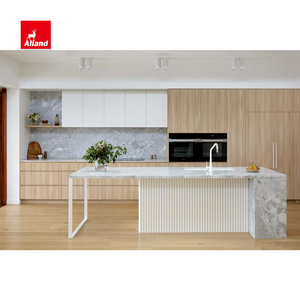 AllandCabinet Modern Design Slab Door and Fluted Panel Kitchen Cabinet with Automatic Appliances