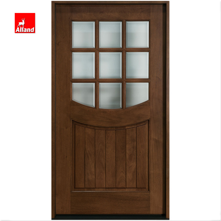 Brown Interior Wine Cellar Wooden Door Arched Swing Doors With Decorative Glass