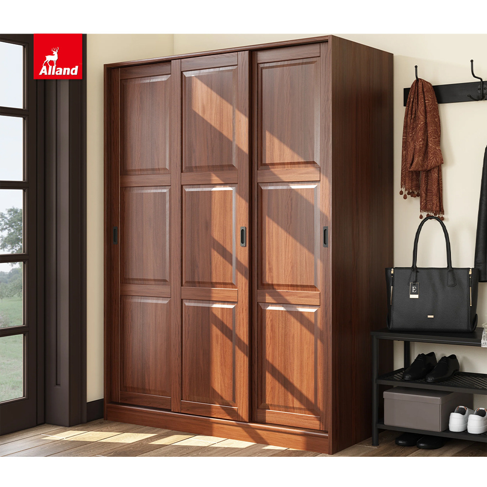 Allandcabinet Customized Luxury Traditional Design Shaker Style Raised Door Stained Finish Solid Wood Wardrobe Closet