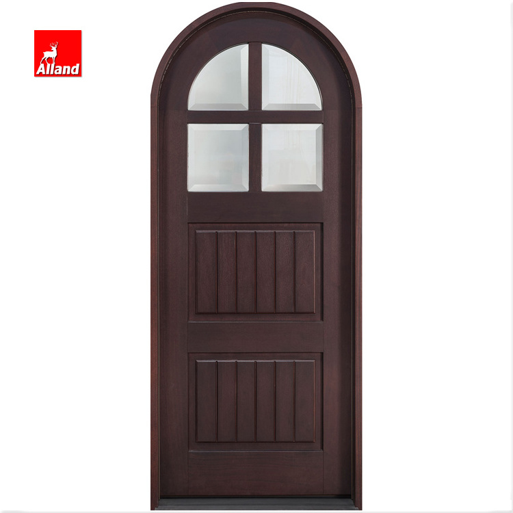 Brown Interior Wine Cellar Wooden Door Arched Swing Doors With Decorative Glass