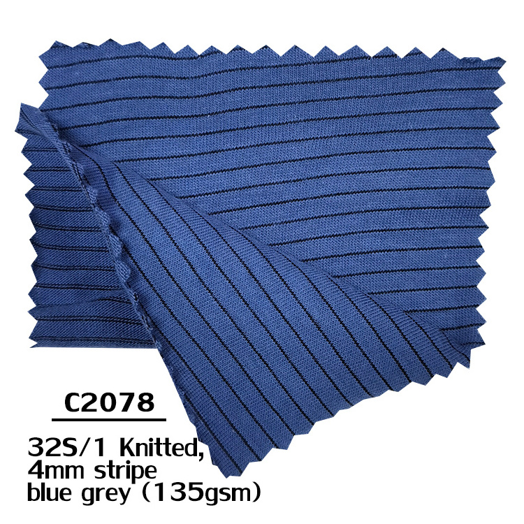 Blue Color 99% Cotton 1% Carbon Fiber 4mm Stripe Knitted Antistatic ESD Cotton Fabric