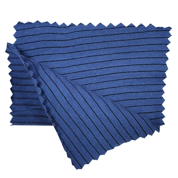 Blue Color 99% Cotton 1% Carbon Fiber 4mm Stripe Knitted Antistatic ESD Cotton Fabric