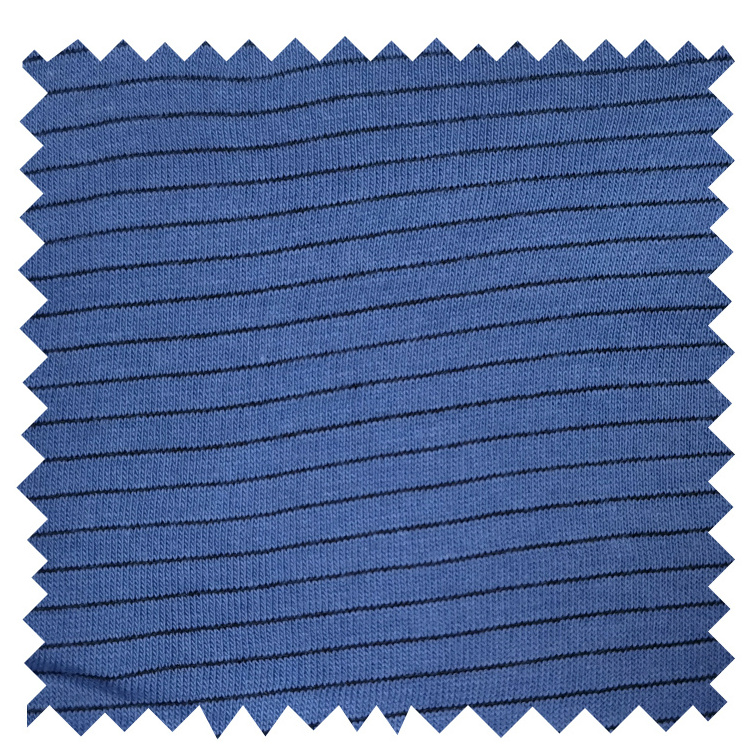 Blue Color 99% Cotton 1% Carbon Fiber 4mm Stripe Knitted Antistatic ESD Cotton Fabric