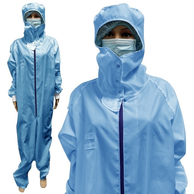 Custom Waterproof Overall Cleanroom Jacket Suit Hooded Anti Static Esd Clothing