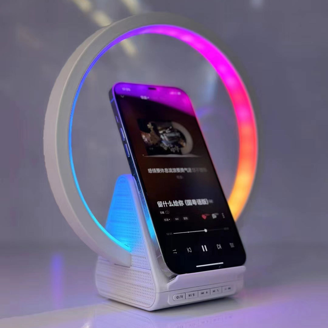 Factory direct integrated multi-functional charger 40mm speaker magnetic wireless phone charging RGB nightlight with alarm clock