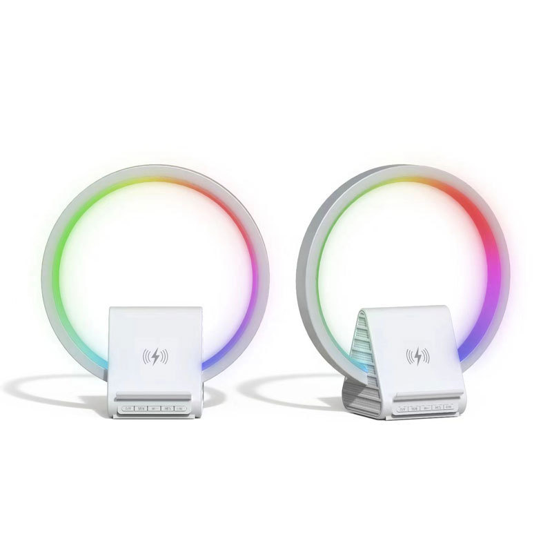 Factory direct integrated multi-functional charger 40mm speaker magnetic wireless phone charging RGB nightlight with alarm clock