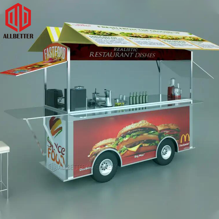 Professional Hot Dog Stand Street Snack Food Cart Ice Cream Mobile Food Carts for Sale Factory Selling Street Galvanized Sheet