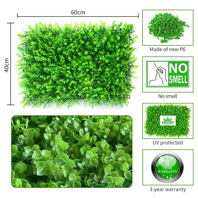 Artificial Eucalyptus Garden Decoration Grass Wall 40*60cm Hanging Plastic Artificial Grass Wall Panels For Outdoor Decor