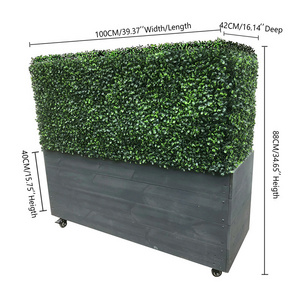 Gardening Plastic Green Foliage Panel Grass Wall Faux Boxwood Hedge Artificial Boxwood Hedge Wall With Black Planters