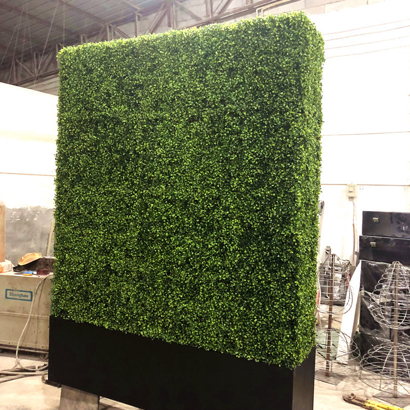 Gardening Plastic Green Foliage Panel Grass Wall Faux Boxwood Hedge Artificial Boxwood Hedge Wall With Black Planters