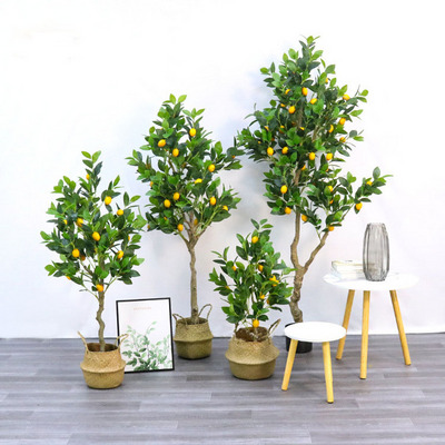 Simulation green plant potted indoor fruit bonsai floor ornaments decorative Artificial Potted Lemon Tree for outdoor garden.