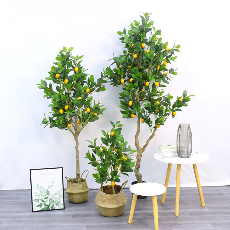 Simulation green plant potted indoor fruit bonsai floor ornaments decorative Artificial Potted Lemon Tree for outdoor garden.