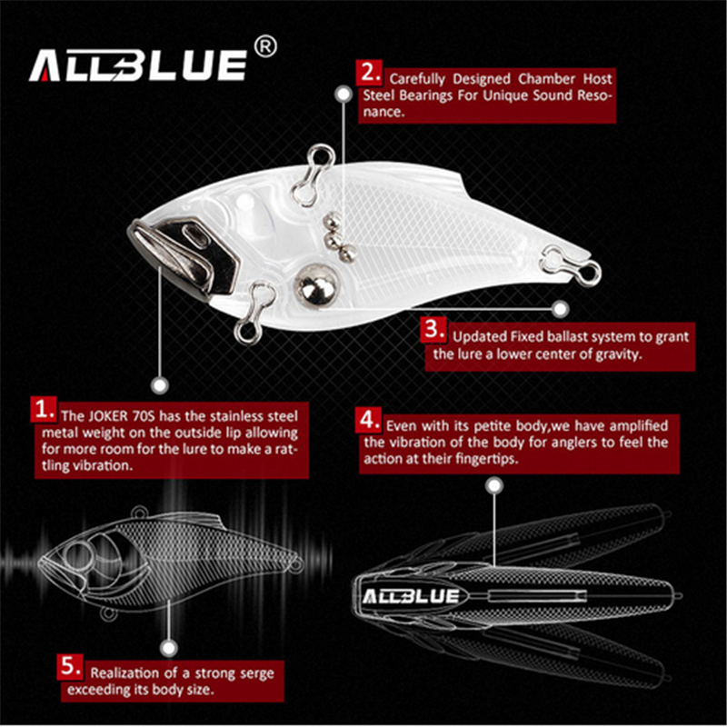 ALLBLUE Lipless 17.2g 70mm Crankbait Sinking VIB Lure Vibration Hard Plastic Bait Winter Ice Lure Fishing