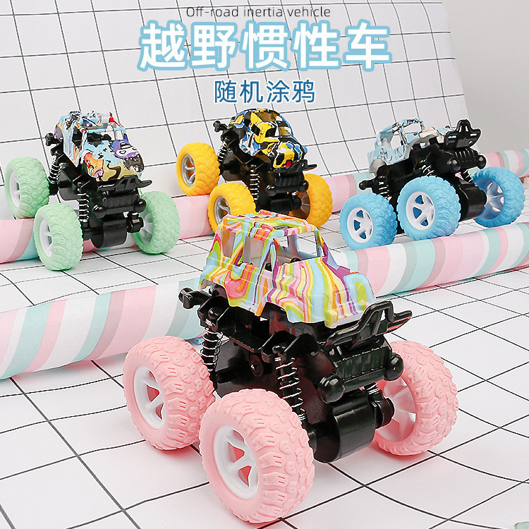 Hot sale kids toy big wheel car inertia 4 wheel drive offroad vehicle stunt macaron graffiti offroad car