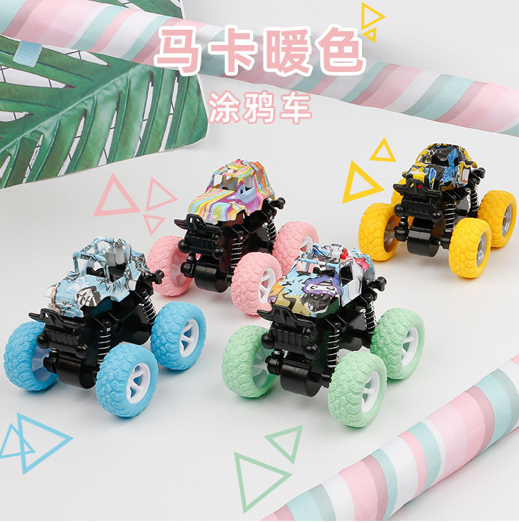 Hot sale kids toy big wheel car inertia 4 wheel drive offroad vehicle stunt macaron graffiti offroad car