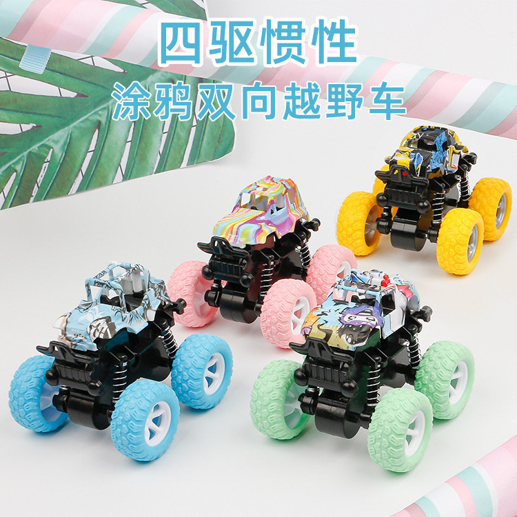 Hot sale kids toy big wheel car inertia 4 wheel drive offroad vehicle stunt macaron graffiti offroad car