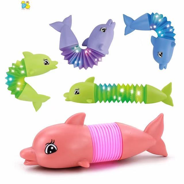 Animal Design light up Pop Tube Toy LED Stretch Novelty Spring Dog Tubes Sensory Bellows shark dolphin Dinosaur Pop Tube toys