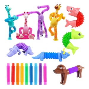 Animal Design light up Pop Tube Toy LED Stretch Novelty Spring Dog Tubes Sensory Bellows shark dolphin Dinosaur Pop Tube toys