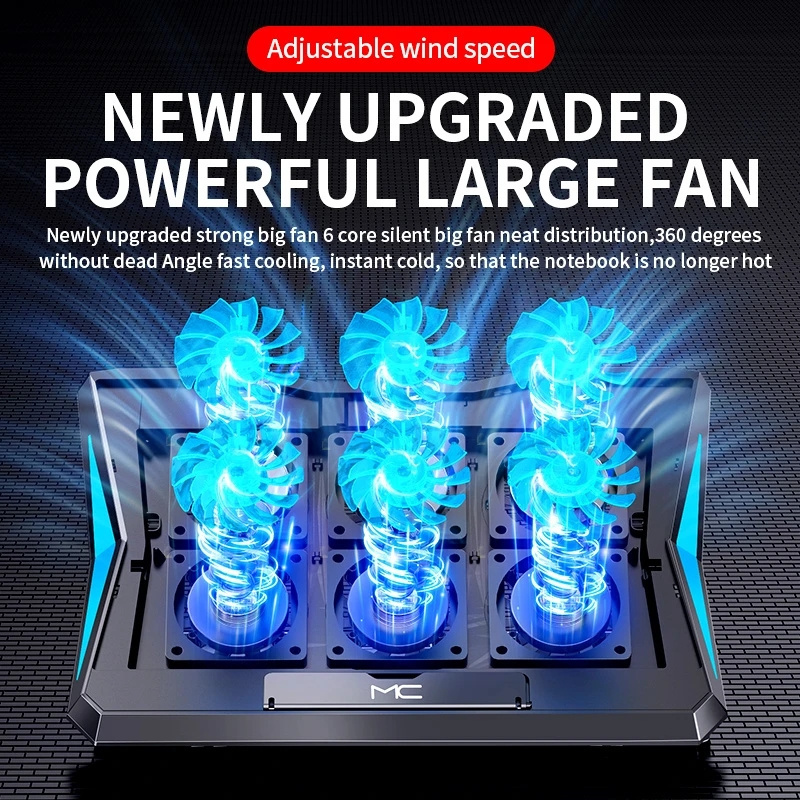 Gaming Laptop Cooler With Six Fans Portable Notebook Cooling Pad Stand Compatible with 10-18 Inch Tablet PC