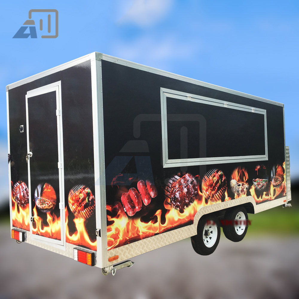 Grill Shawarma Pizza Van Mobile Kitchen Fast Food Trailer Street Tacos Kiosk Coffee Carts Restaurant BBQ Food Truck For Sale