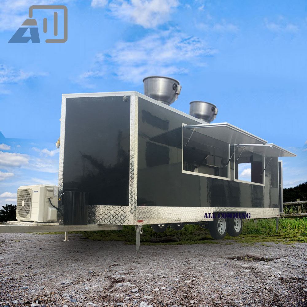 Traveling Food Caravan with Sliding Windows Electric Heated Food Mobile Cart Cooling Mobile Van