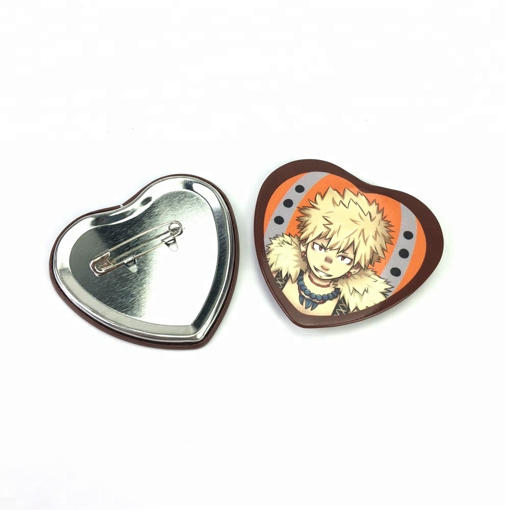 Wholesale cheap durable custom 58mm heart-shaped tinplate button badge maker