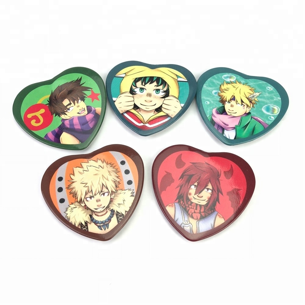 Wholesale cheap durable custom 58mm heart-shaped tinplate button badge maker