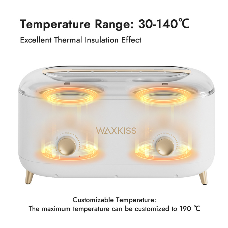 Waxkiss 2000ml Large Capacity Double Pot Hair Removal Wax Heater 200W Quick-Heating Double Pot Wax Warmer Machine For Salon