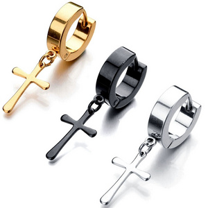 2022 cross titanium steel stainless pendant earrings men women cool trend piercing punk cold wind dangle earrings