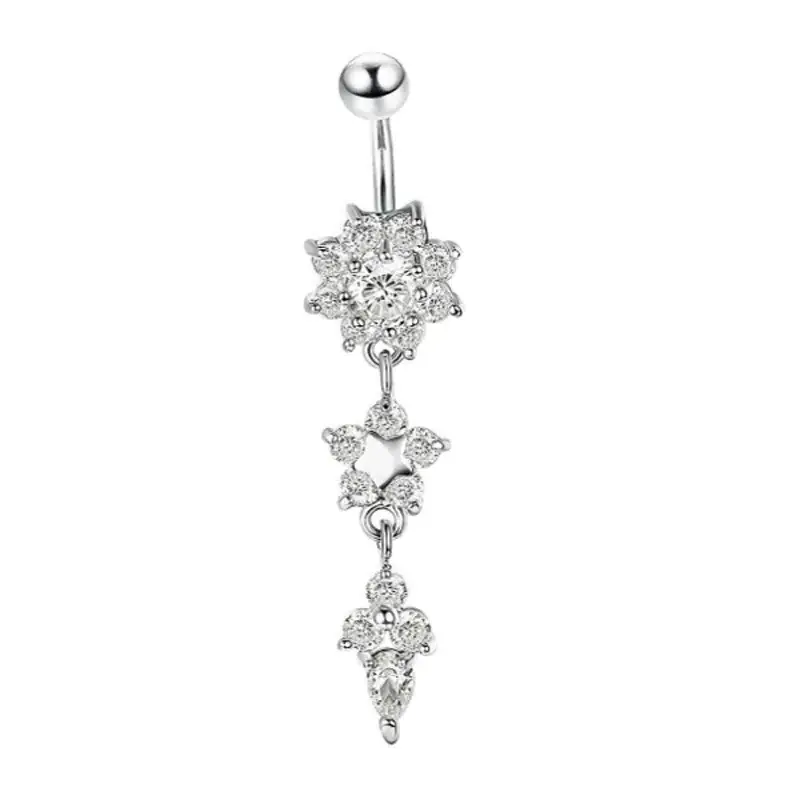 2023 gold silver cute flower Stainless Steel blingbling Crystal Rhinestone Belly Rings female Navel Belly Button Rings