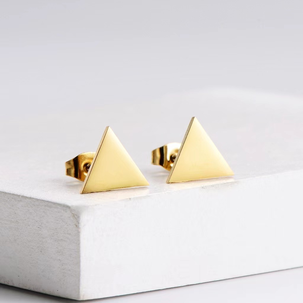 2024 cheap jewelry sets 18k gold plated laser cut stainless steel triangle symbols pendant necklace with stud earrings for women