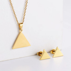 2024 cheap jewelry sets 18k gold plated laser cut stainless steel triangle symbols pendant necklace with stud earrings for women