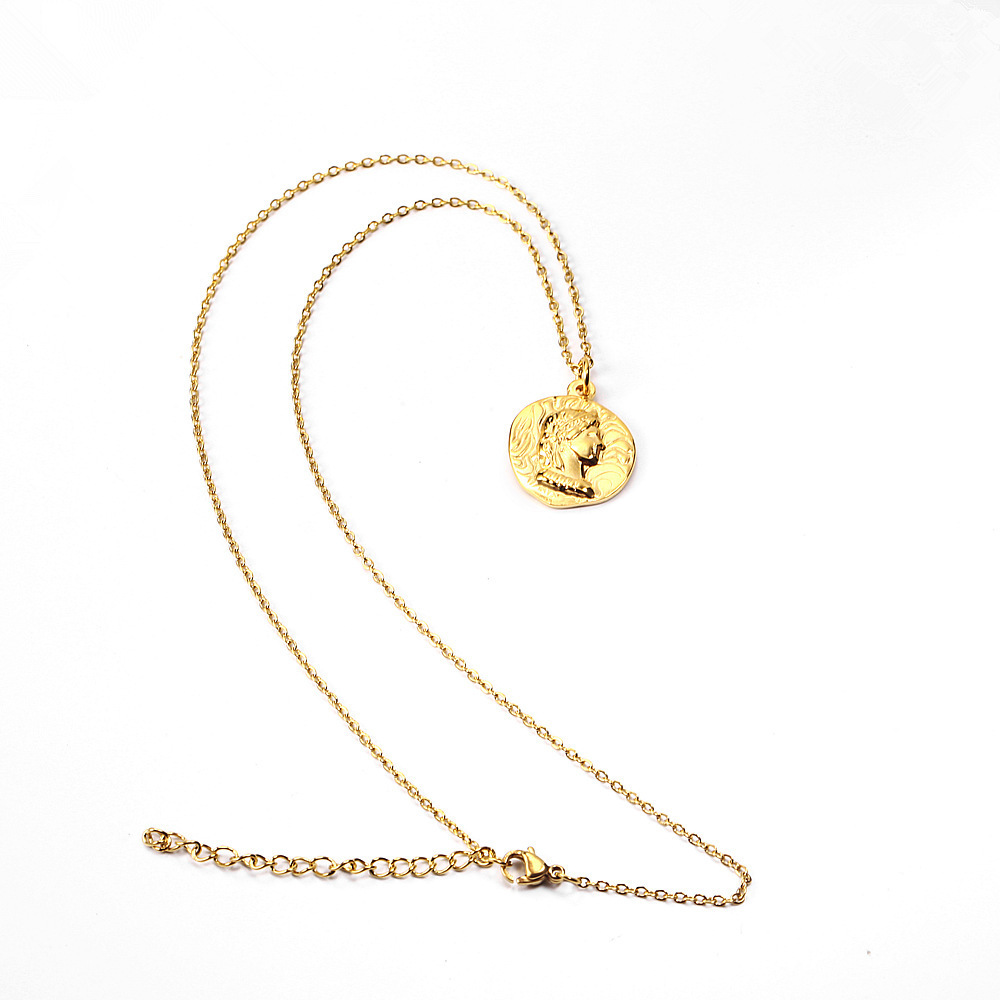 Queen Elizabeth Avatar Round Necklace Titanium Steel Ins18K Gold-plated Gold Coin Ladies Clavicle Chain