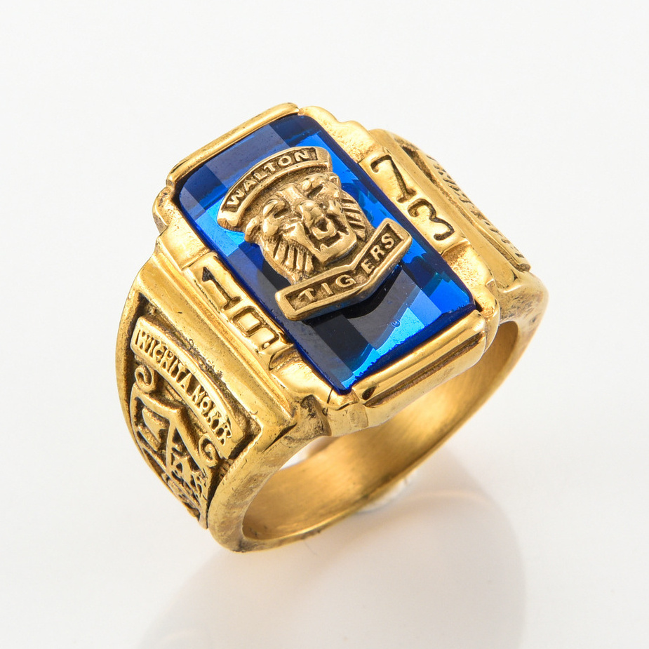 RTS 1973 navy tigers Gold Plated green red stone Jewelry memorial Rings for men