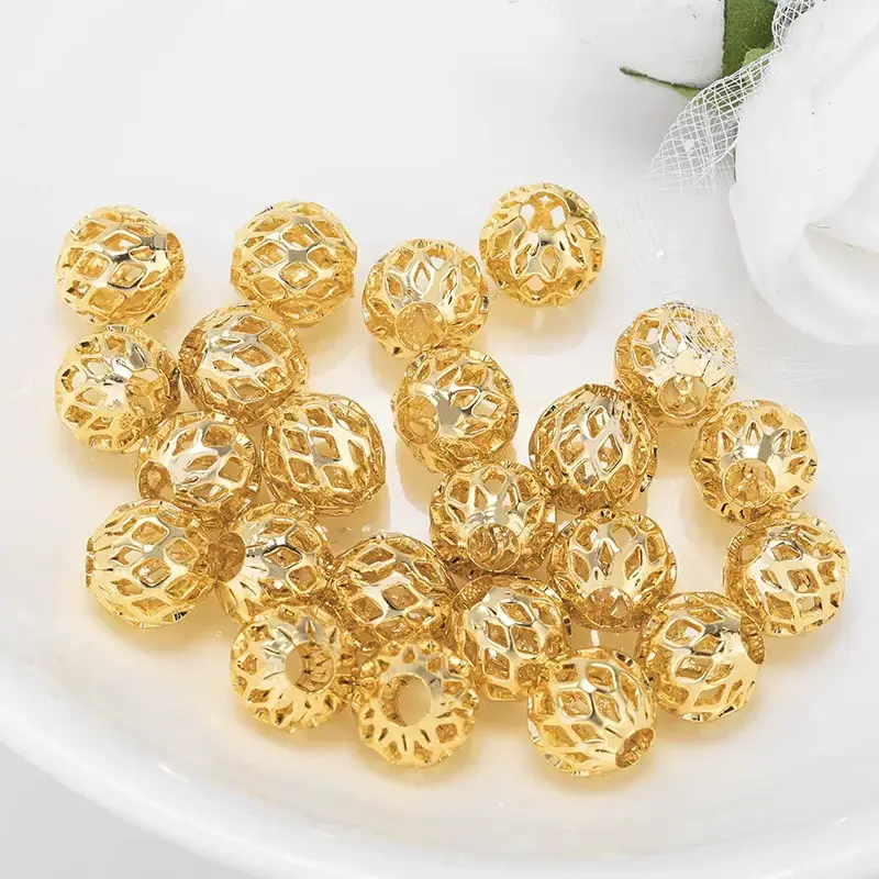 DIY jewelry accessories hollow round copper beads 3.5/5.5/7.5mm gold plated spacer beads for jewelry making