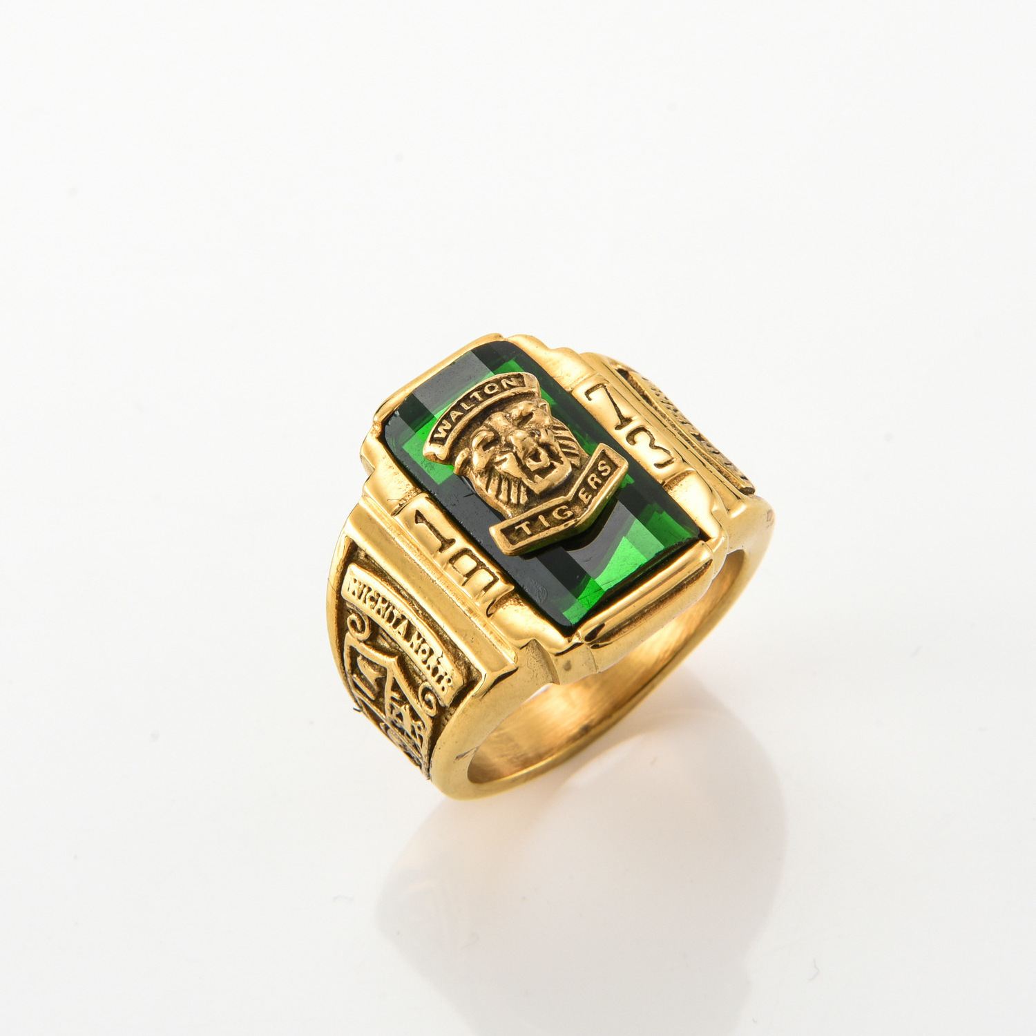 RTS 1973 navy tigers Gold Plated green red stone Jewelry memorial Rings for men