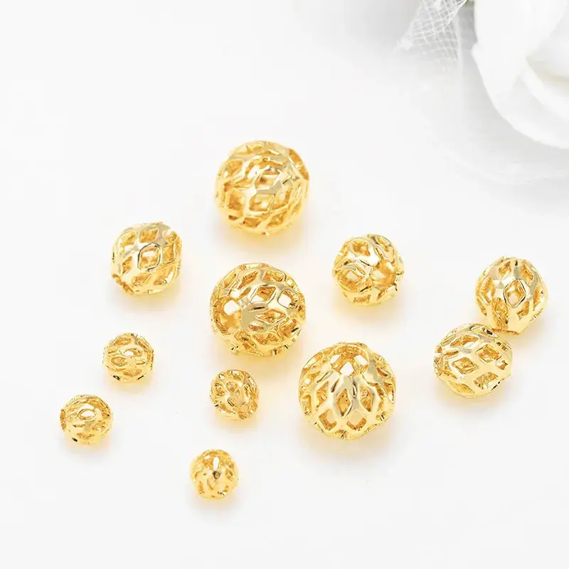 DIY jewelry accessories hollow round copper beads 3.5/5.5/7.5mm gold plated spacer beads for jewelry making