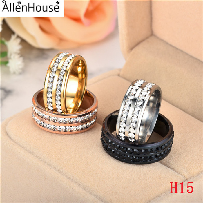 4 colors Stainless steel cheap rings with Cubic Zirconia Stones for sale