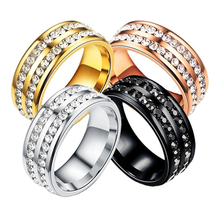 4 colors Stainless steel cheap rings with Cubic Zirconia Stones for sale