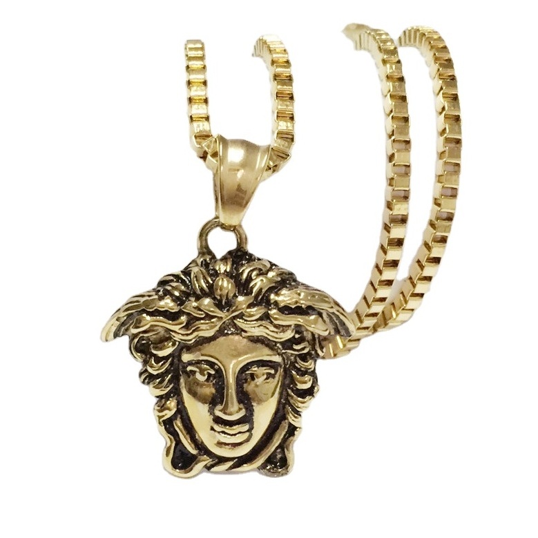 Buddha Head Pendant Wholesale, Men Stainless Steel Gothic Vintage Buddha Head Pendant gold Necklace