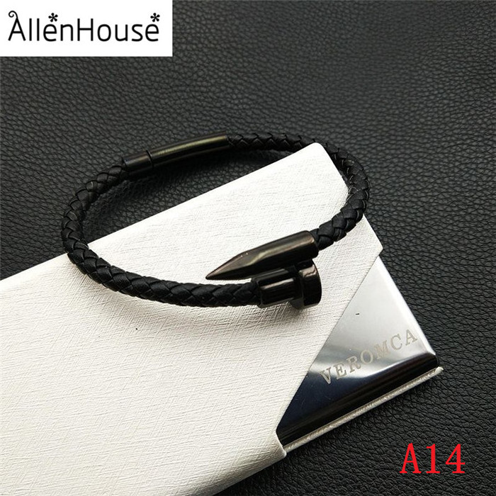 2022 fashion stainless steel bangles Jewelry genuine black leather golden nail bracelets for men