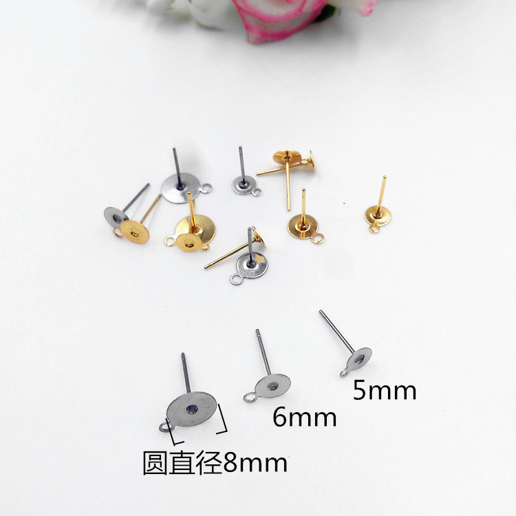 Gold silver Stainless Steel Earrings Blank Post 5/6/8mm Round Bezel Blank Tray Jewelry Making Supplies