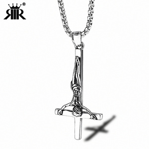 Trending Unisex Inverted Jesus Cross Pendant Gold And Silver Color Stainless Steel Latin Cross Of St. Peter Pendant necklace