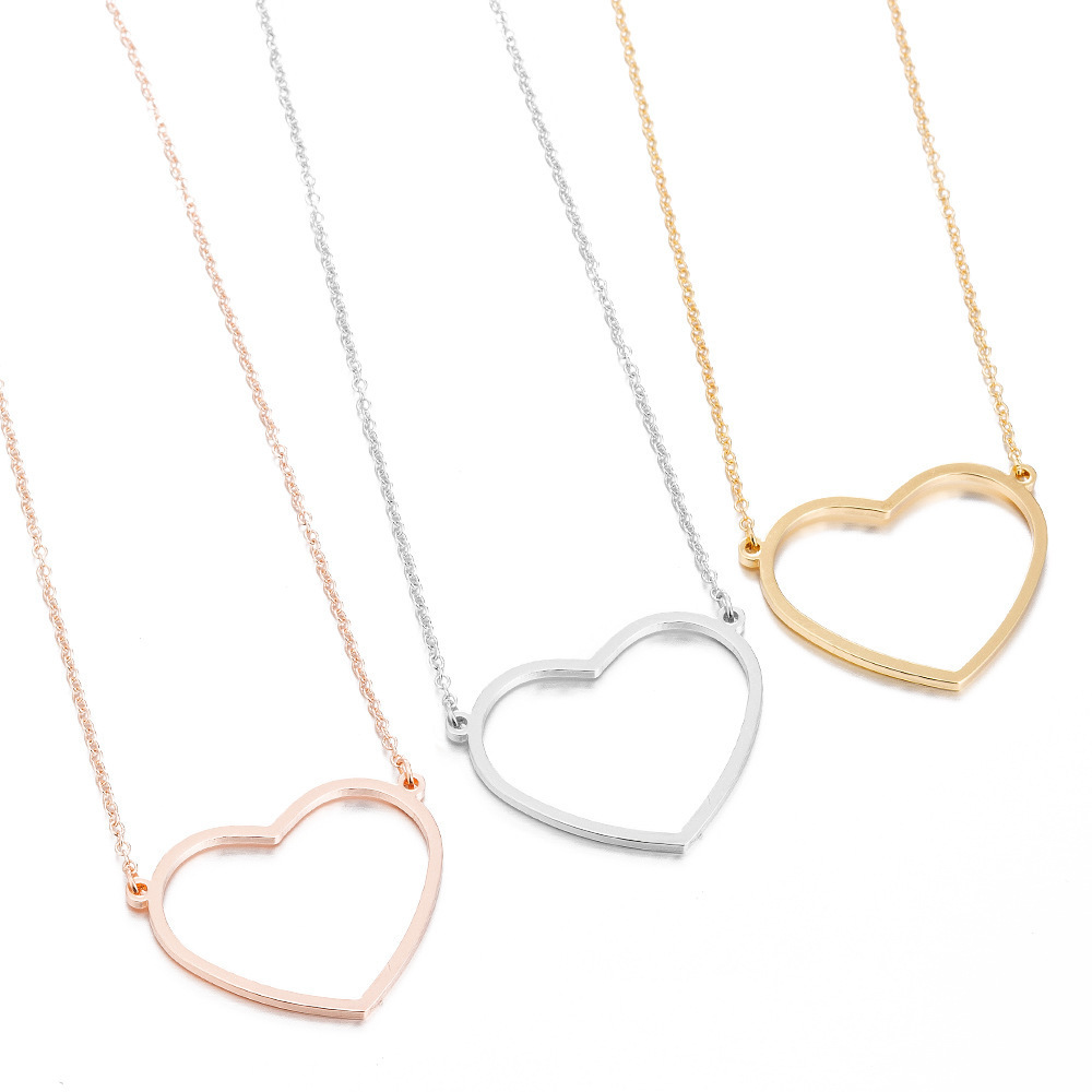 Simple silver/gold/rose gold fashion custom stainless steel hollow heart round triangle pendant necklace for women lady girl