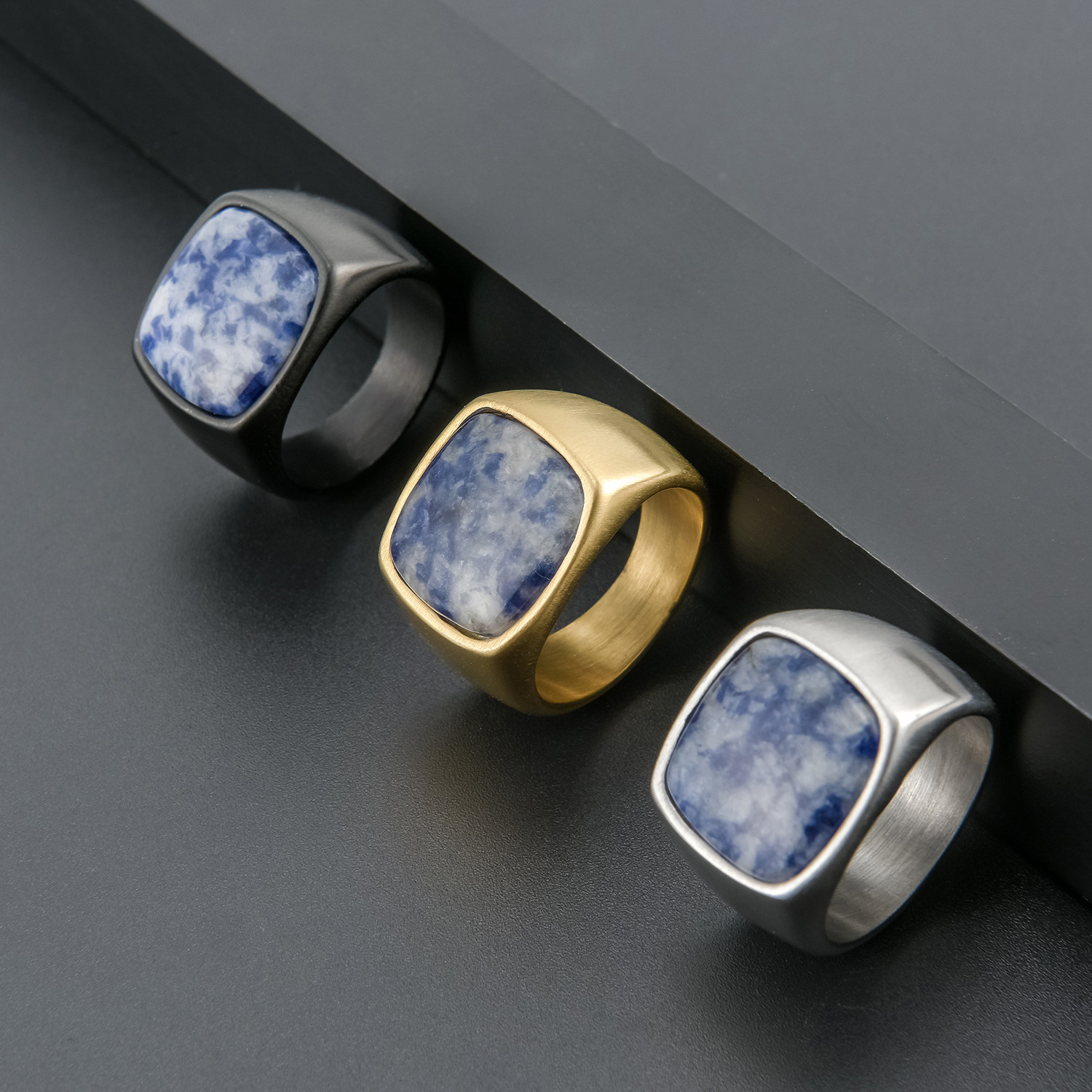 2024 best seller 18k Gold Plated Black Gun Plated Silver Plated natural stone Rings for Men