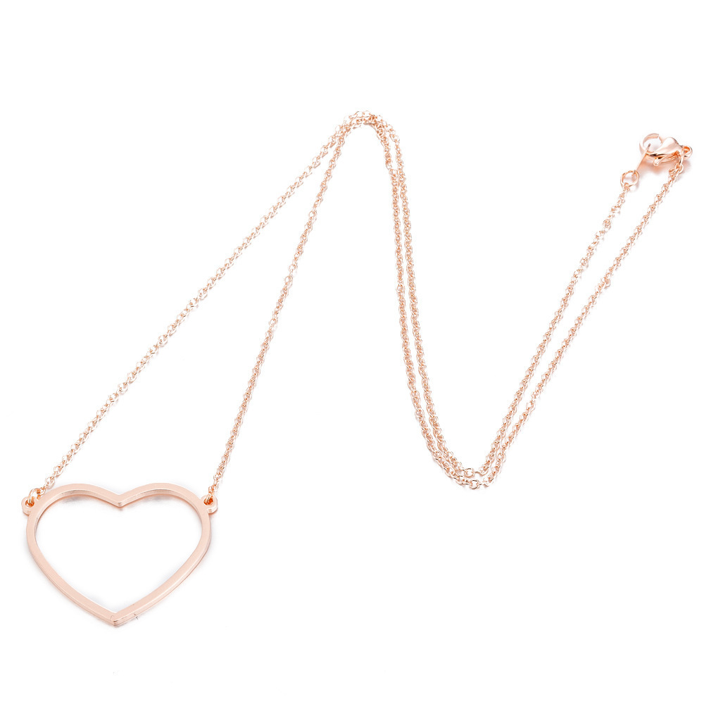 Simple silver/gold/rose gold fashion custom stainless steel hollow heart round triangle pendant necklace for women lady girl