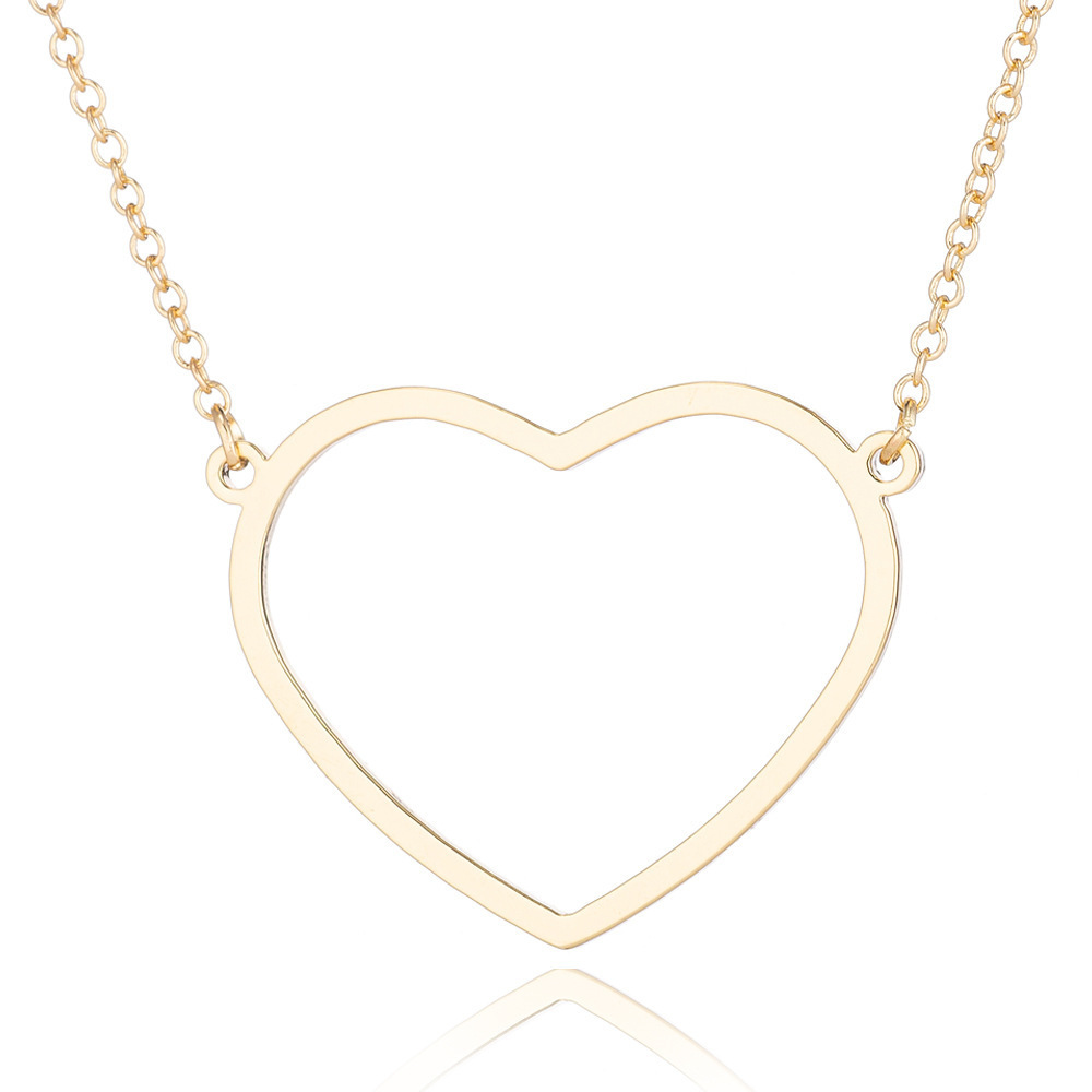 Simple silver/gold/rose gold fashion custom stainless steel hollow heart round triangle pendant necklace for women lady girl