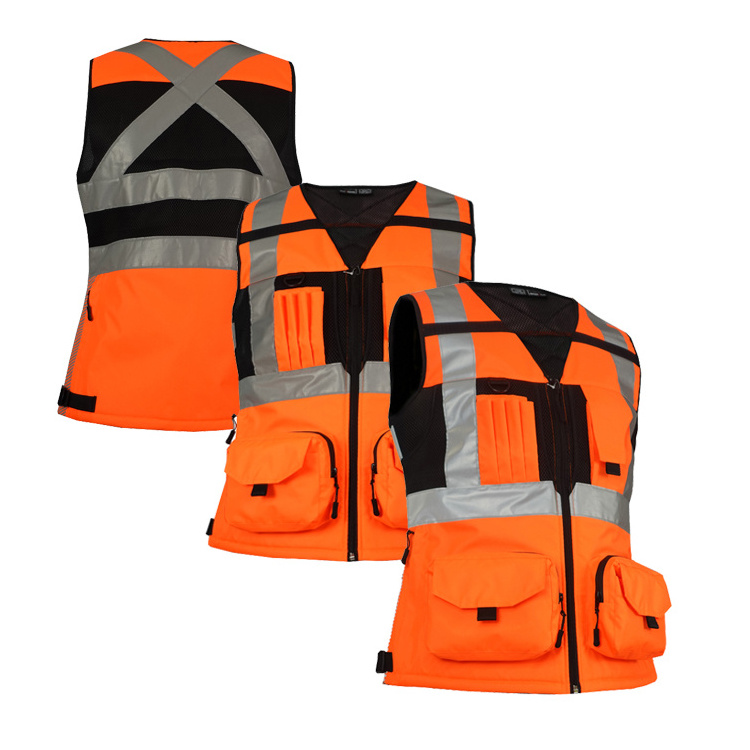 2023 ALLFLY  safety vest construction heat transfer Custom Workwear Winter Cloth ladies vest Safety Reflective women vest top