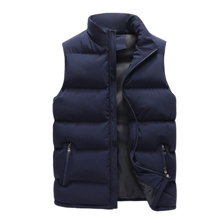 2023Streetwear padded Vest Jacket Winter Warm Polyester Vest Black Sleeveless Jacket  Lightweight Casual Man without Hood